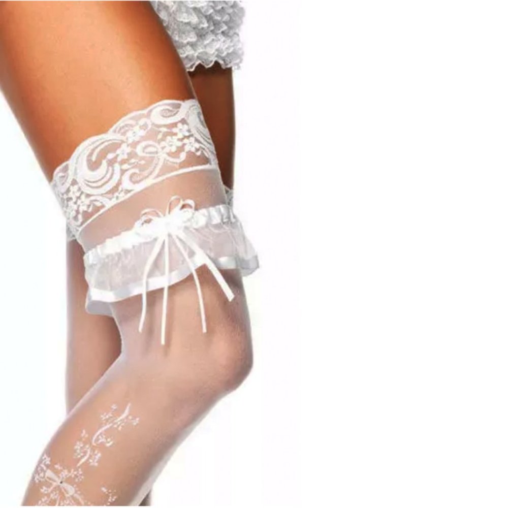 NIB All White Wedding Sheer Satin Organza Garter